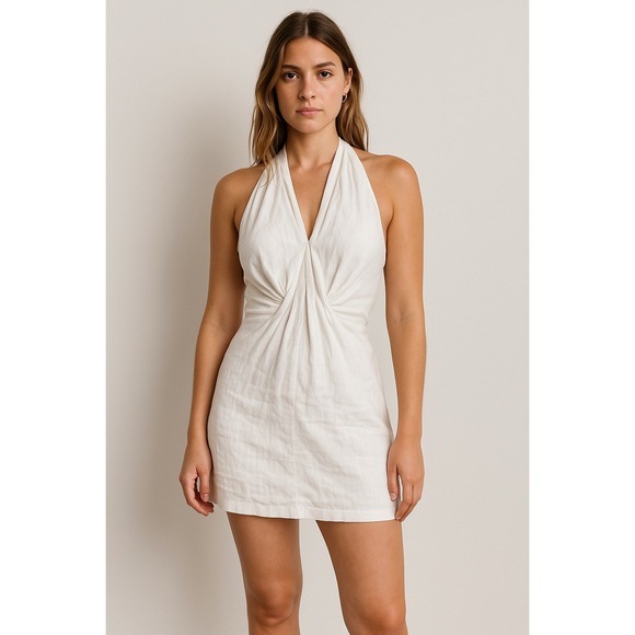 Reformation Dresses & Skirts - Reformation‎ Dress Womens 2 White Linen Halter Draped Mini Bodycon Preppy